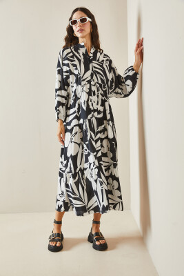 Siyah Desenli Maxi Elbise 5YXK6-48504-02 - 5