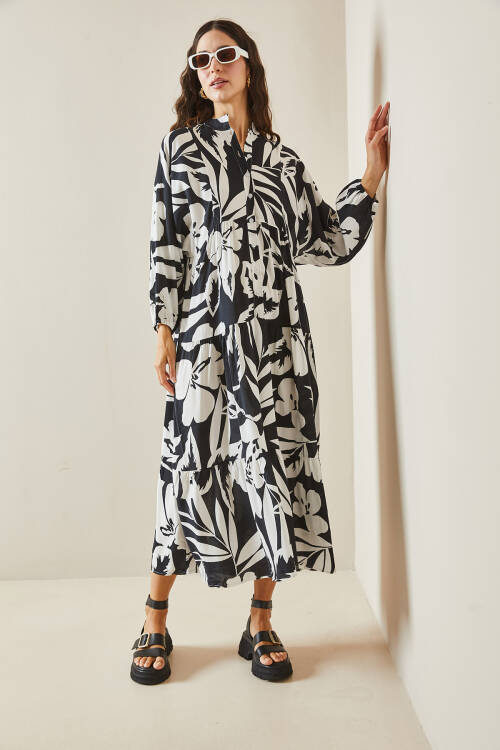 Siyah Desenli Maxi Elbise 5YXK6-48504-02 - 5
