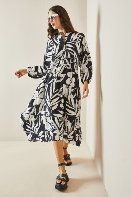 Siyah Desenli Maxi Elbise 5YXK6-48504-02 - 6