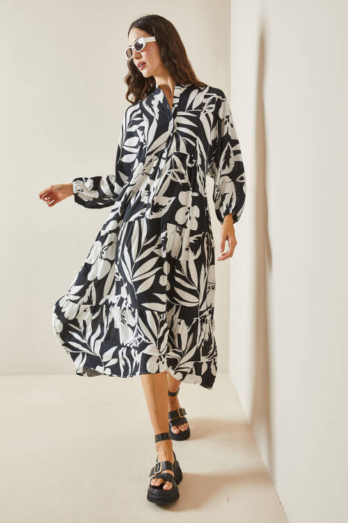 Siyah Desenli Maxi Elbise 5YXK6-48504-02 - 6