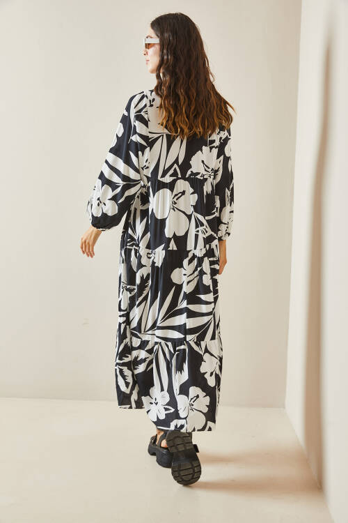 Siyah Desenli Maxi Elbise 5YXK6-48504-02 - 7