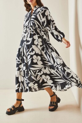 Siyah Desenli Maxi Elbise 5YXK6-48504-02 