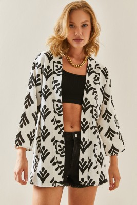Siyah Desenli Oversize Keten Kimono 3YXK4-47500-02 - 2