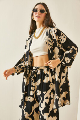 Siyah Desenli Viskon Kimono 5YXK4-48466-02 - 2