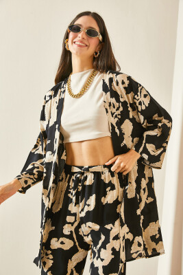 Siyah Desenli Viskon Kimono 5YXK4-48466-02 - 4