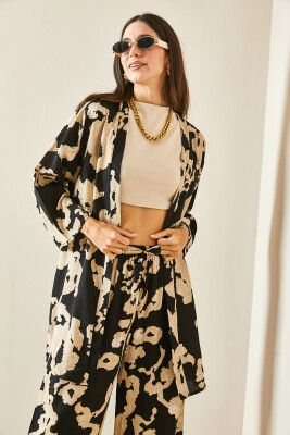 Siyah Desenli Viskon Kimono 5YXK4-48466-02 - 5