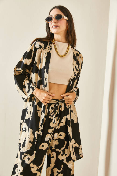 Siyah Desenli Viskon Kimono 5YXK4-48466-02 - 5
