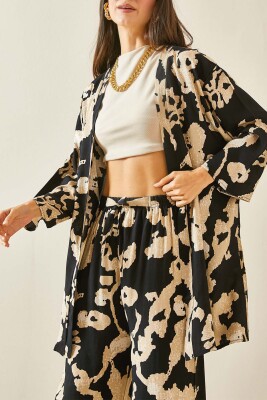 Siyah Desenli Viskon Kimono 5YXK4-48466-02 - XHAN