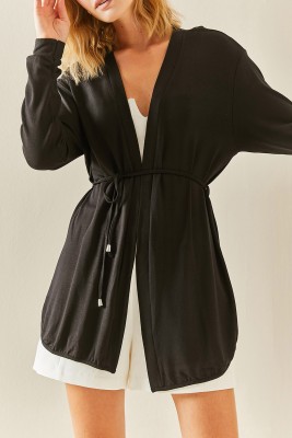 XHAN - Siyah Dökümlü Örme Kimono 3YXK4-47545-02