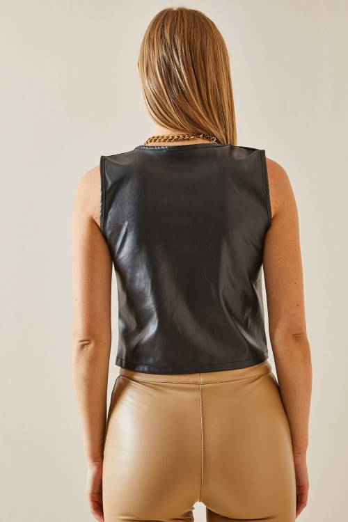 Siyah Düğmeli & Deri Blazer Yelek 4KXK4-47786-02 - 7