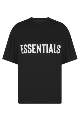 XHAN - Siyah Essentials Basklı Oversize T-Shirt 2YXE2-45975-02