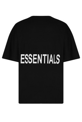 XHAN - Siyah Essentials Bisiklet Yaka Arkası Baskılı Oversize T-Shirt 2YXE2-45974-02