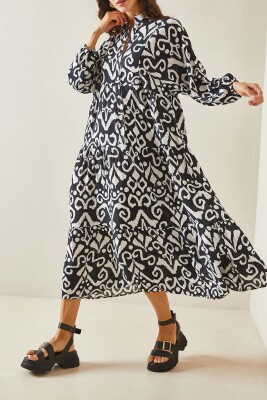 Siyah Etnik Desenli Maxi Elbise 5YXK6-48503-02 - XHAN