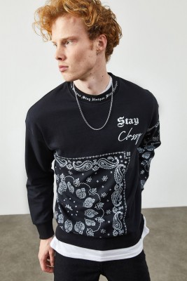 Siyah Etnik Desenli Sweatshirt 2KXE8-45350-02 - 3