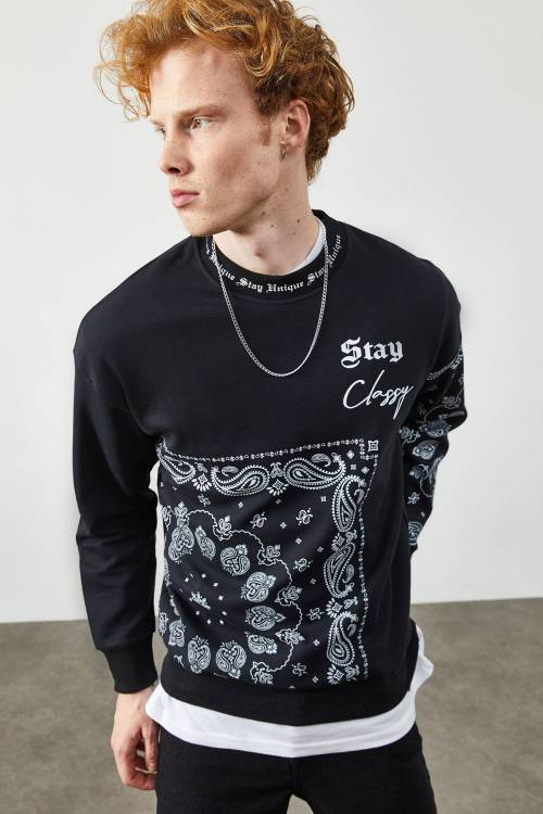 Siyah Etnik Desenli Sweatshirt 2KXE8-45350-02 - 3