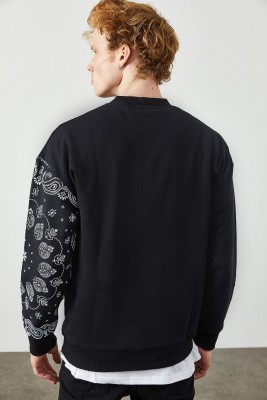 Siyah Etnik Desenli Sweatshirt 2KXE8-45350-02 - 5