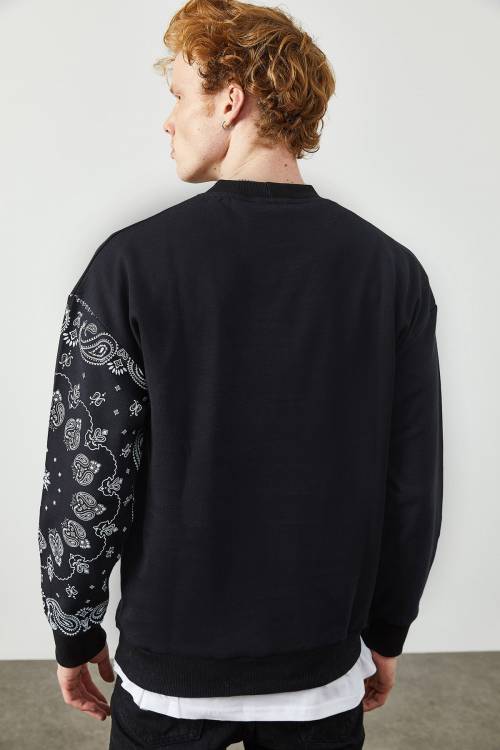 Siyah Etnik Desenli Sweatshirt 2KXE8-45350-02 - 5