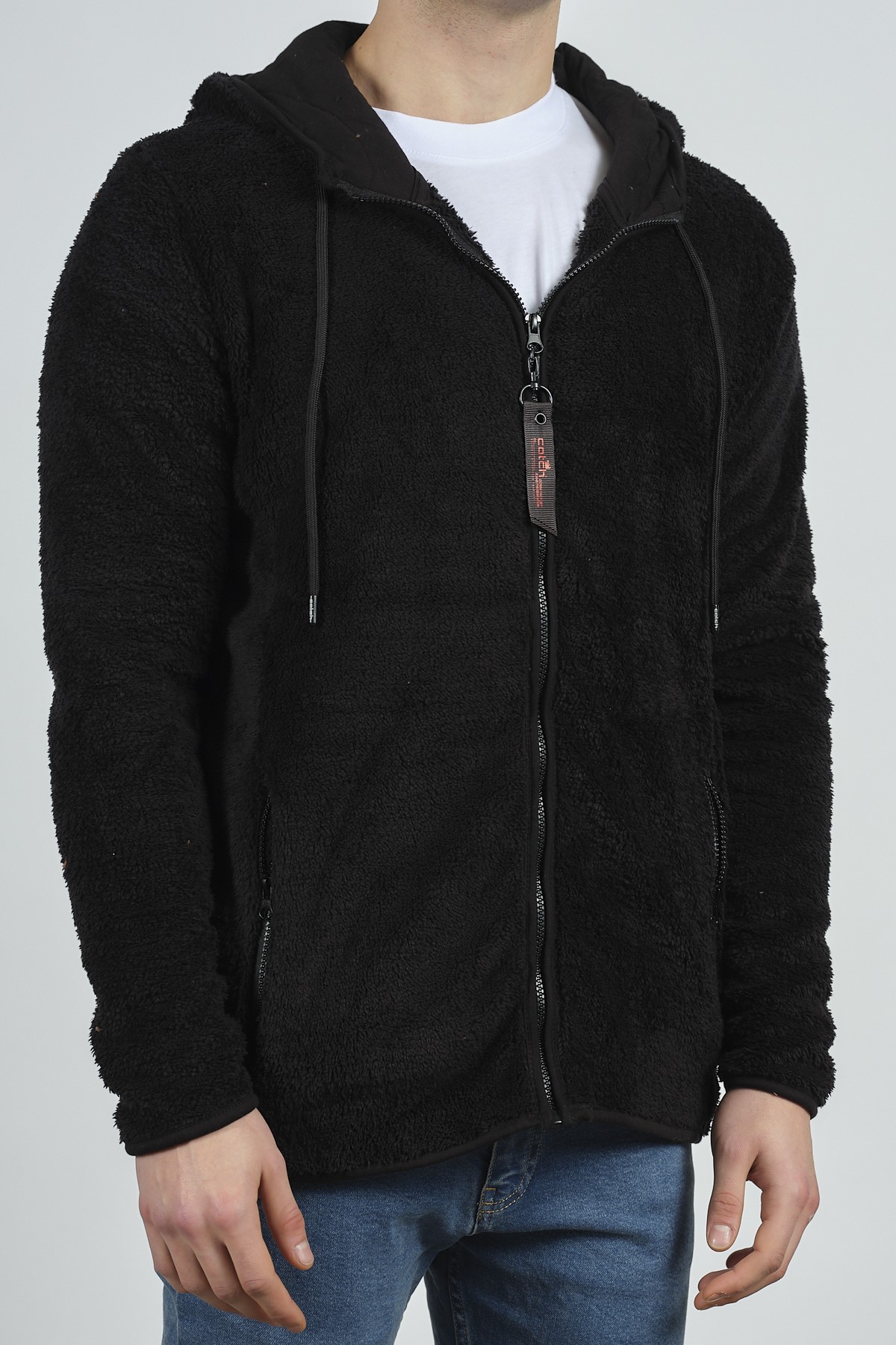Siyah Fermuarlı Kapüşonlu Peluş Sweat 1KXE8-44271-02 - 1