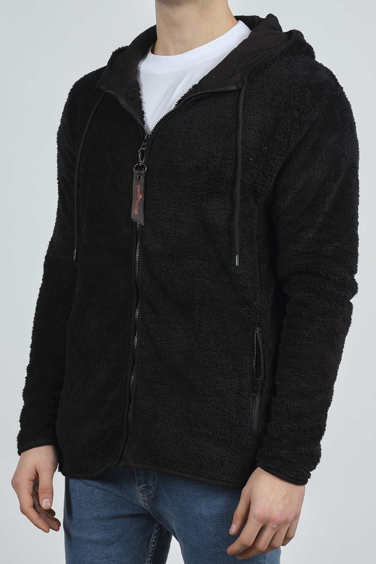 Siyah Fermuarlı Kapüşonlu Peluş Sweat 1KXE8-44271-02 - 2