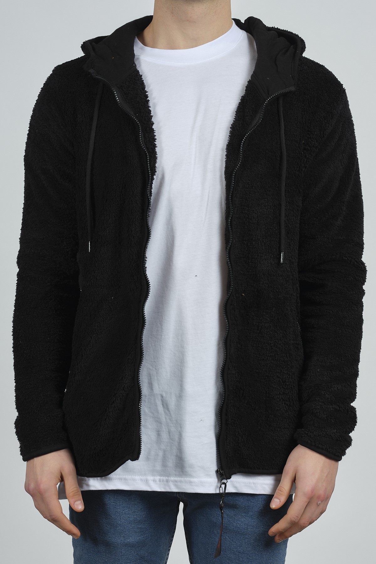 Siyah Fermuarlı Kapüşonlu Peluş Sweat 1KXE8-44271-02 - 3