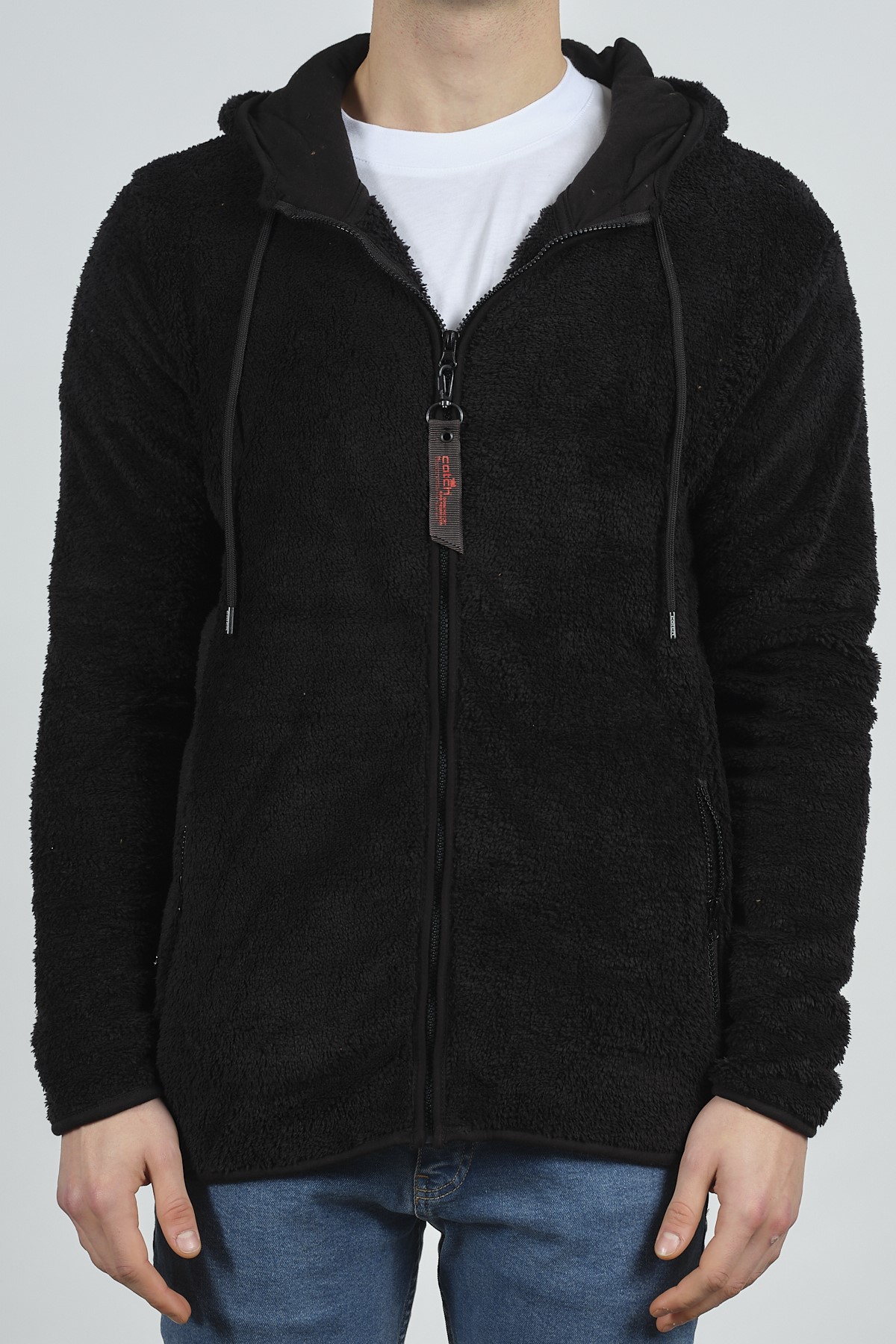 Siyah Fermuarlı Kapüşonlu Peluş Sweat 1KXE8-44271-02 - 5