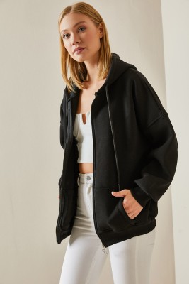 Siyah Fermuarlı Kapüşonlü Sweatshirt 4KXK8-47606-02 - 4