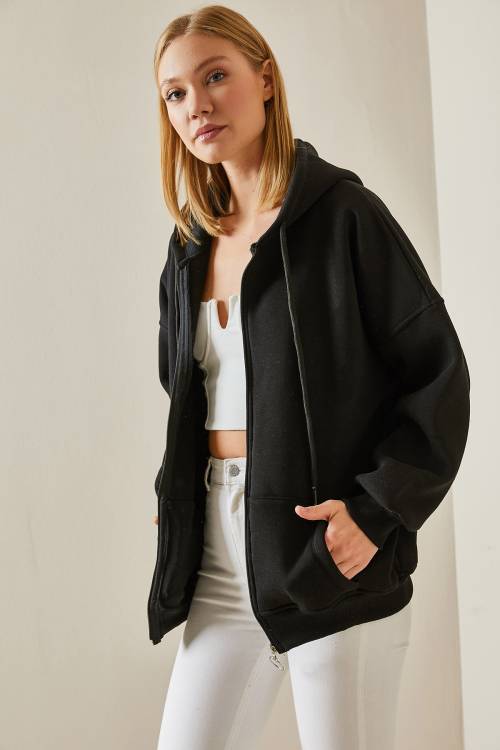 Siyah Fermuarlı Kapüşonlü Sweatshirt 4KXK8-47606-02 - 4