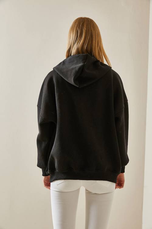 Siyah Fermuarlı Kapüşonlü Sweatshirt 4KXK8-47606-02 - 6