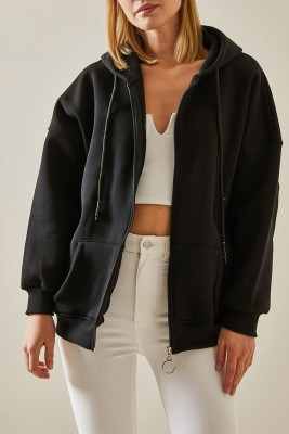 Siyah Fermuarlı Kapüşonlü Sweatshirt 4KXK8-47606-02 