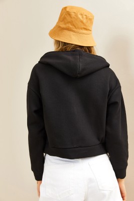 Siyah Fermuarlı & Kapüşonlü Sweatshirt Hırka 3KXK8-46547-02 - 6