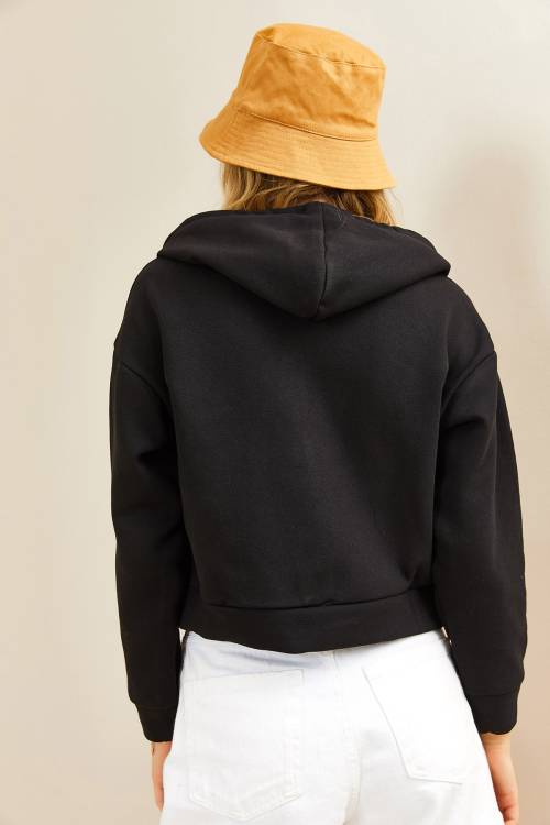 Siyah Fermuarlı & Kapüşonlü Sweatshirt Hırka 3KXK8-46547-02 - 6