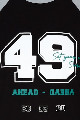 XHAN - Siyah Geniş Kol Baskılı Oversize T-Shirt 2YXE2-45955-02