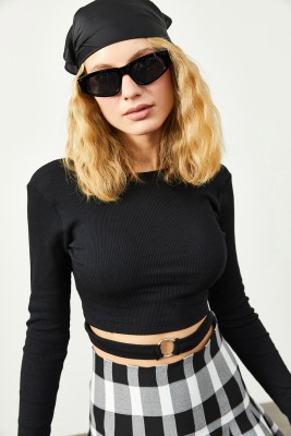 Siyah Halka Detaylı Kaşkorse Crop Bluz 3KXK2-46541-02 