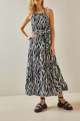 Siyah Halter Yaka Desenli Maxi Elbise 5YXK6-47989-02 