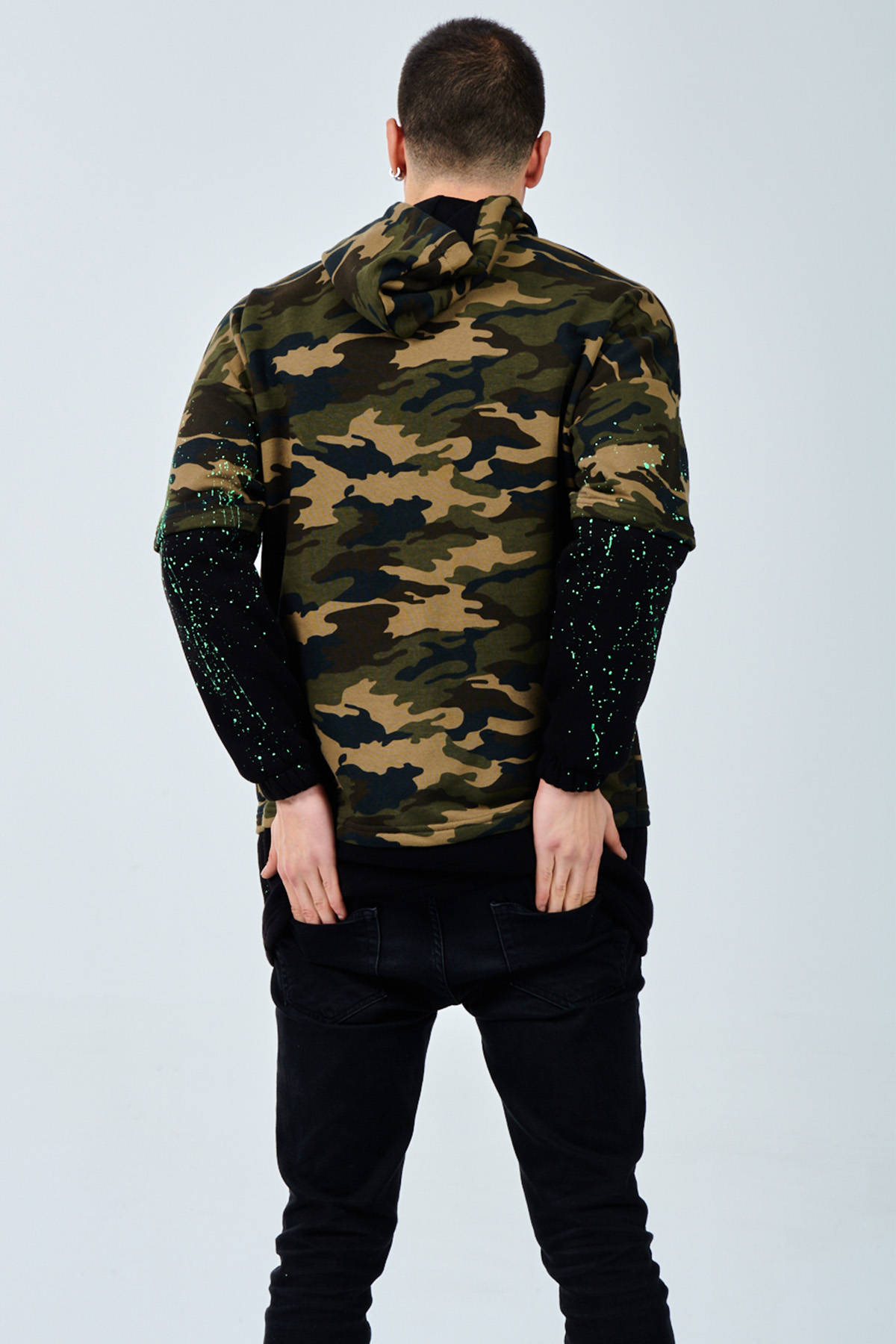 Siyah Kamuflaj Baskılı Sweatshirt 1KXE8-44332-02 - 4