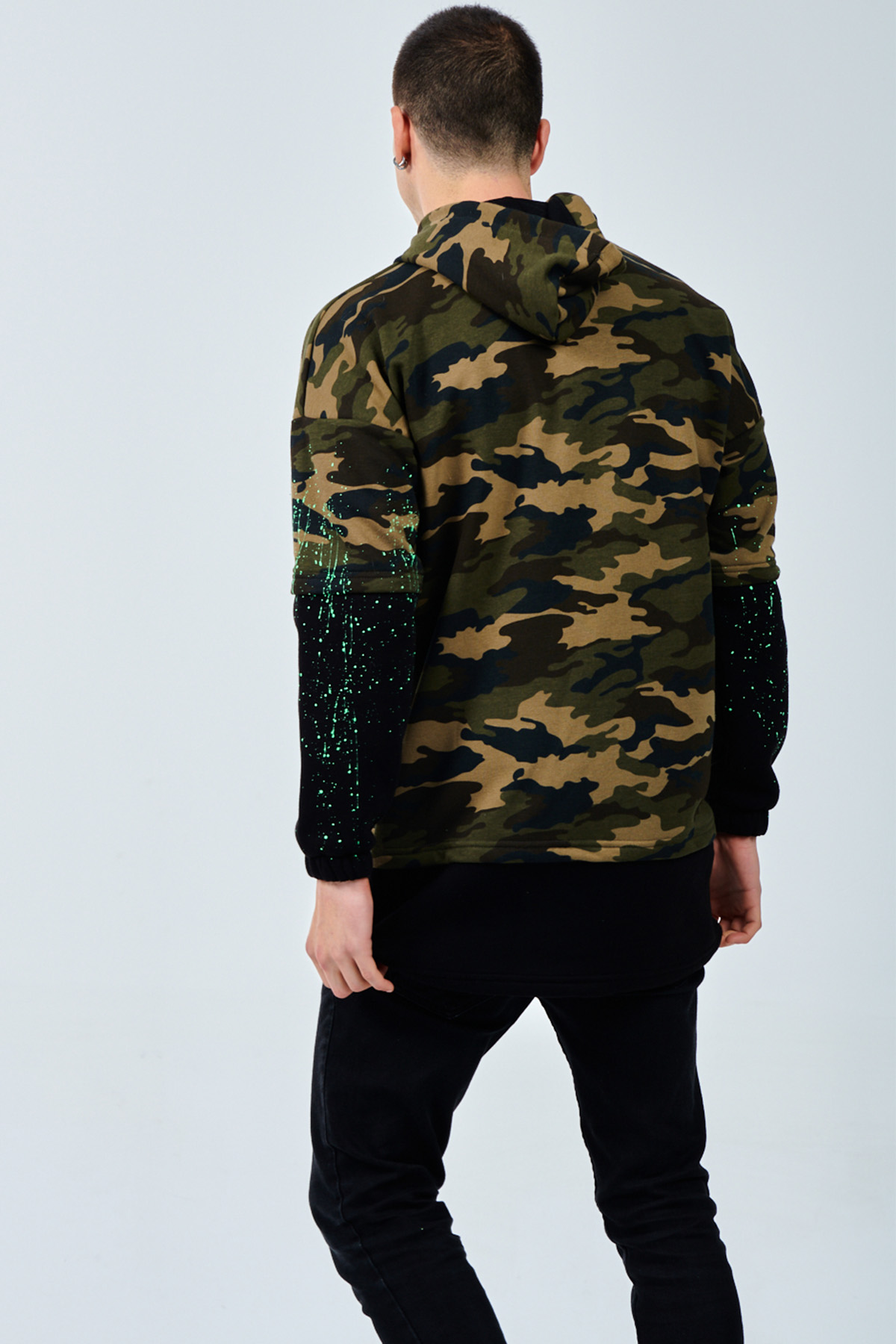 Siyah Kamuflaj Baskılı Sweatshirt 1KXE8-44332-02 - 5