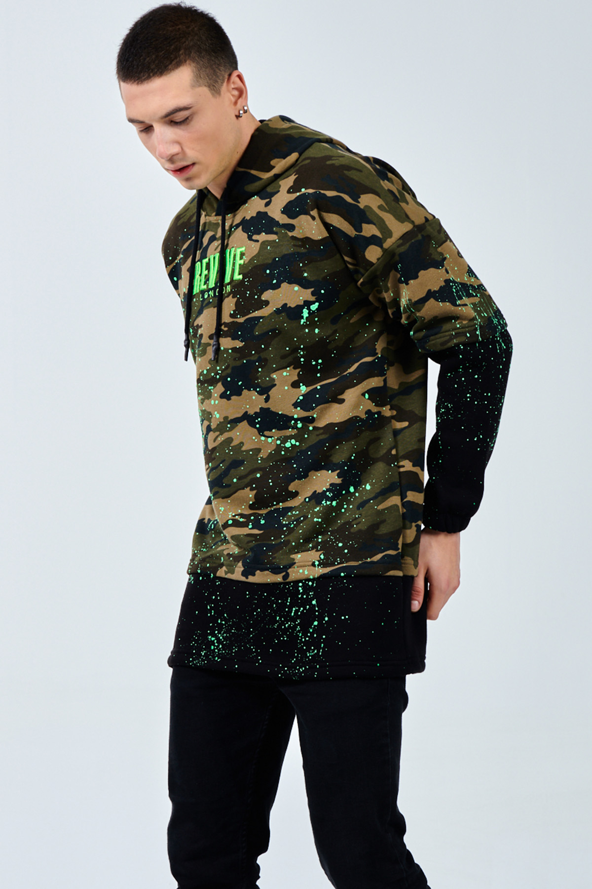 Siyah Kamuflaj Baskılı Sweatshirt 1KXE8-44332-02 - 6