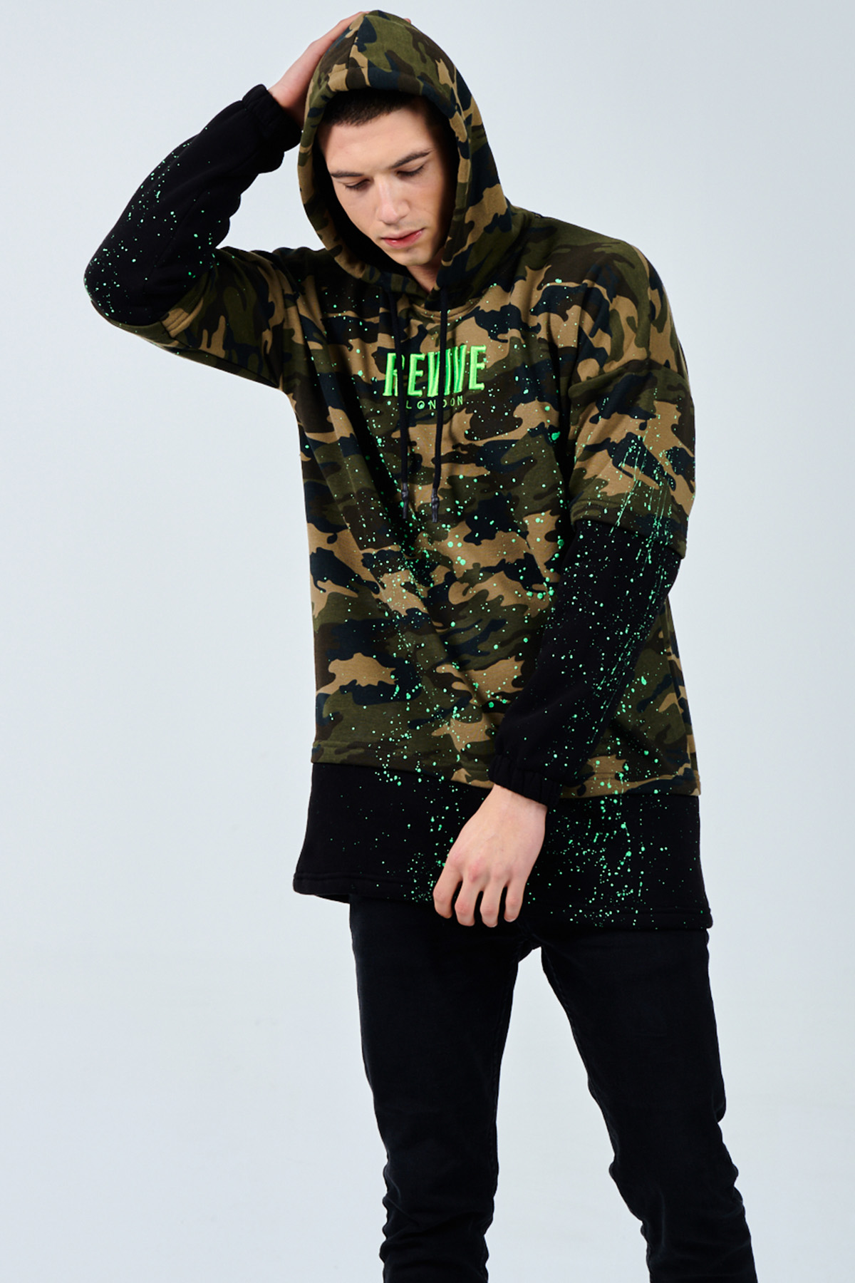 Siyah Kamuflaj Baskılı Sweatshirt 1KXE8-44332-02 - 8