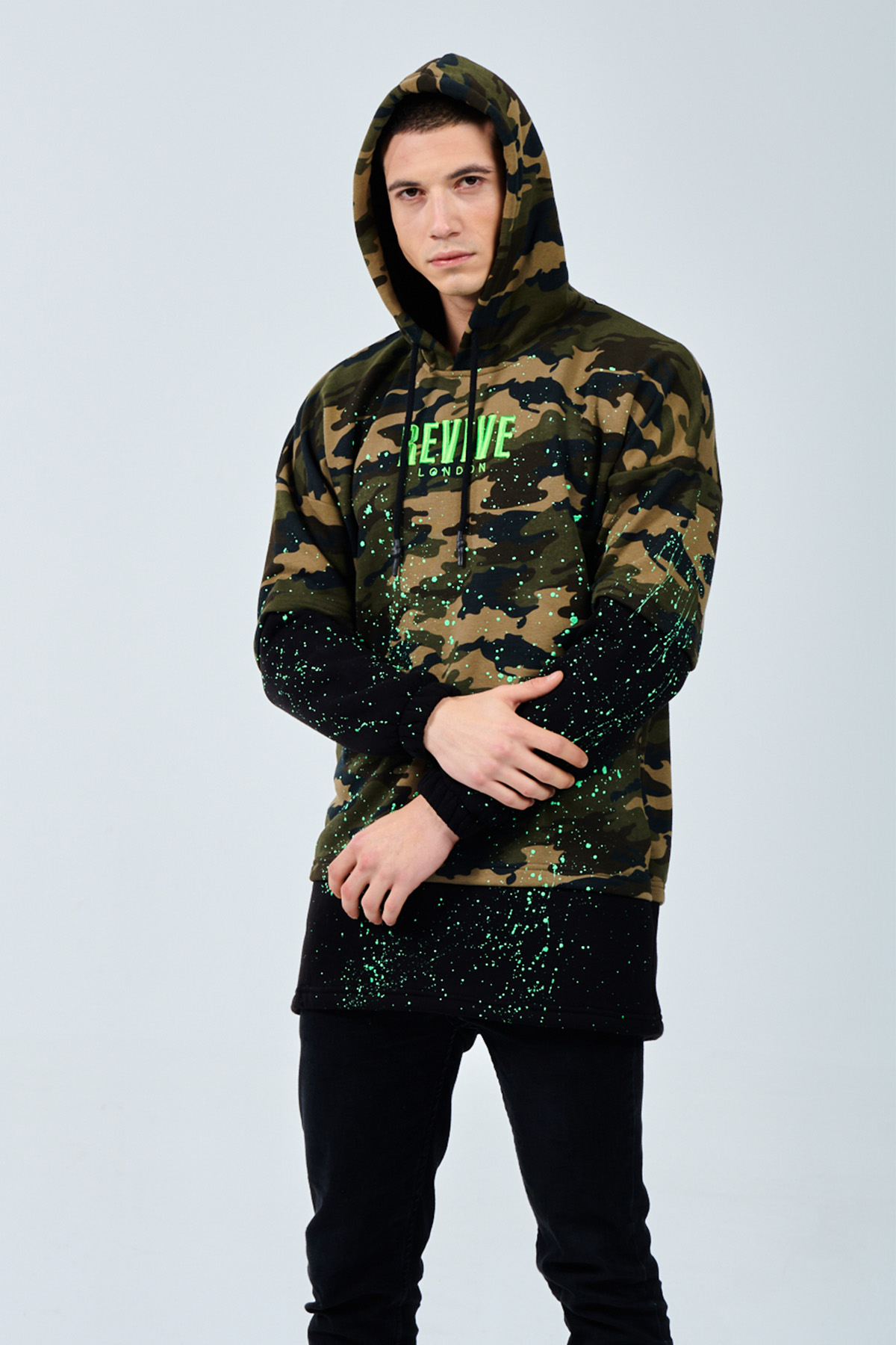 Siyah Kamuflaj Baskılı Sweatshirt 1KXE8-44332-02 - 9