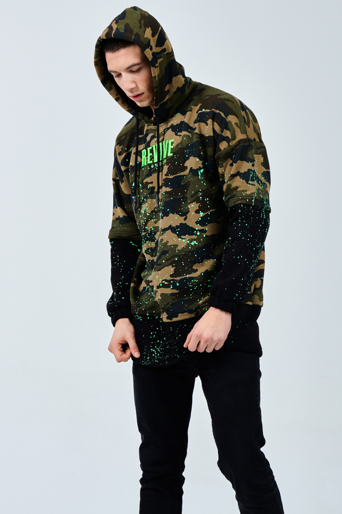 Siyah Kamuflaj Baskılı Sweatshirt 1KXE8-44332-02 - 10