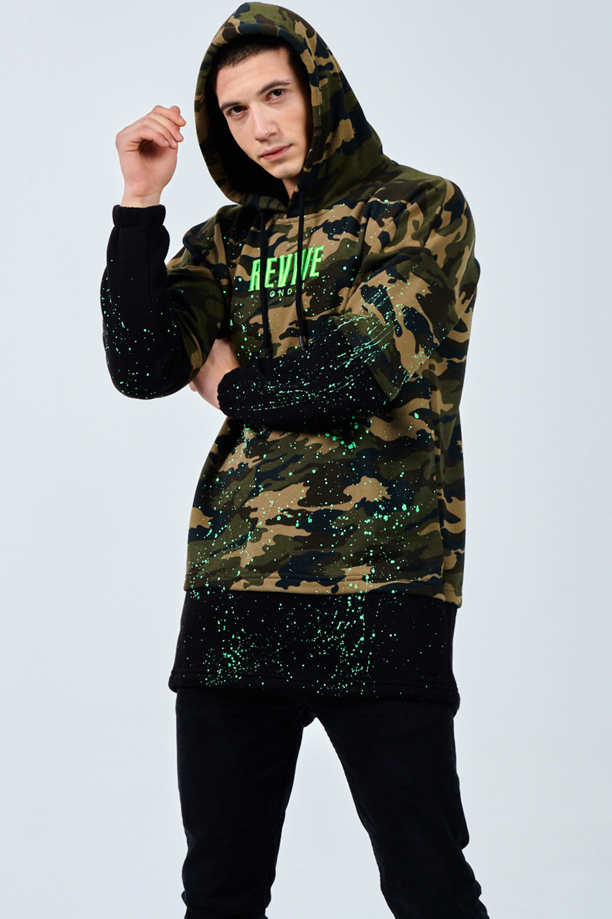 Siyah Kamuflaj Baskılı Sweatshirt 1KXE8-44332-02 - 11