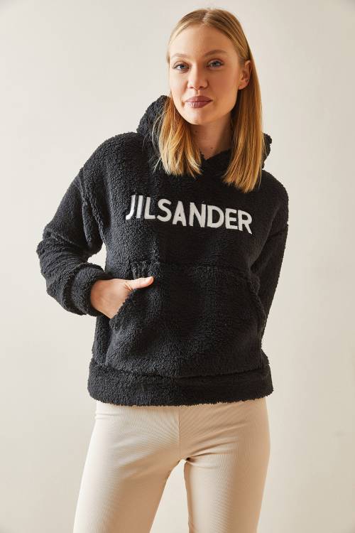 Siyah Kanguru Cepli & Kapüşonlu Peluş Sweatshirt 4KXK8-47856-02 - 2