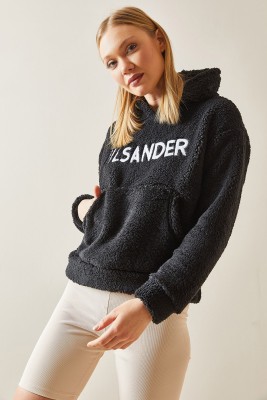 Siyah Kanguru Cepli & Kapüşonlu Peluş Sweatshirt 4KXK8-47856-02 - 4