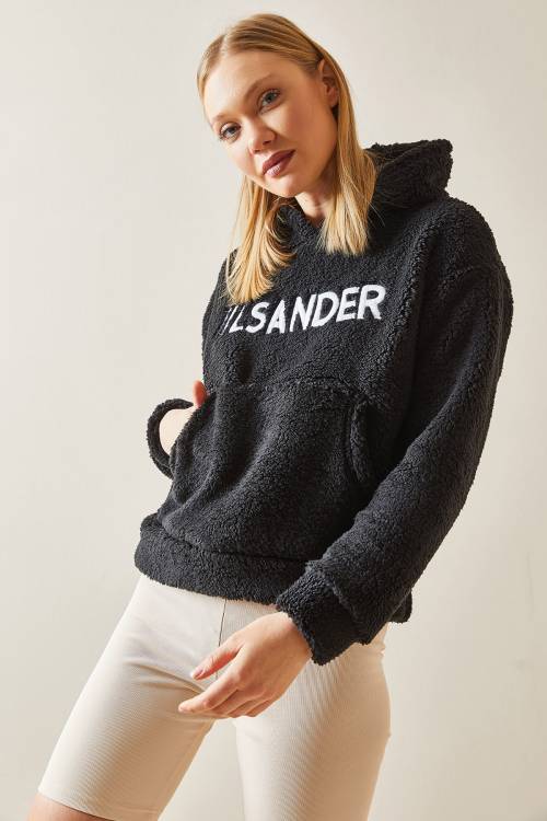 Siyah Kanguru Cepli & Kapüşonlu Peluş Sweatshirt 4KXK8-47856-02 - 4