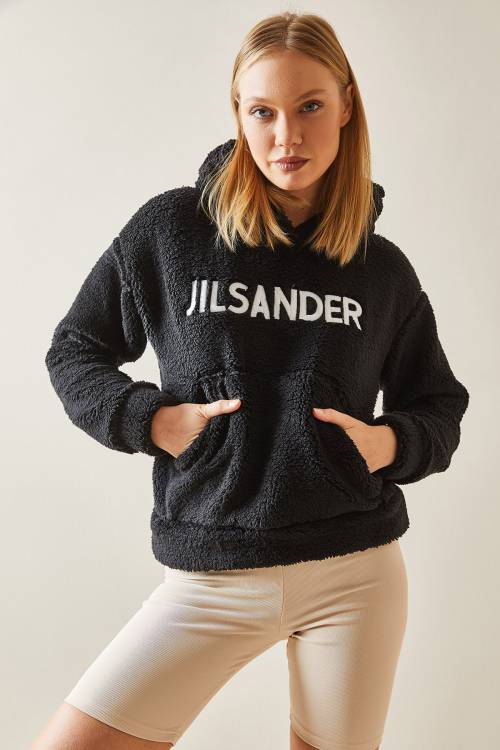 Siyah Kanguru Cepli & Kapüşonlu Peluş Sweatshirt 4KXK8-47856-02 - 5