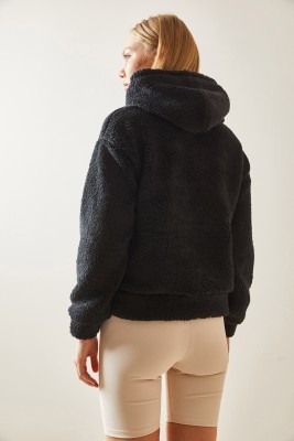 Siyah Kanguru Cepli & Kapüşonlu Peluş Sweatshirt 4KXK8-47856-02 - 6