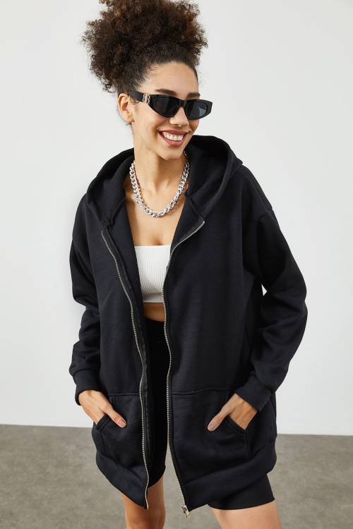 Siyah Kapüşonlü Polar Sweatshirt 2KXK8-45544-02 - 3