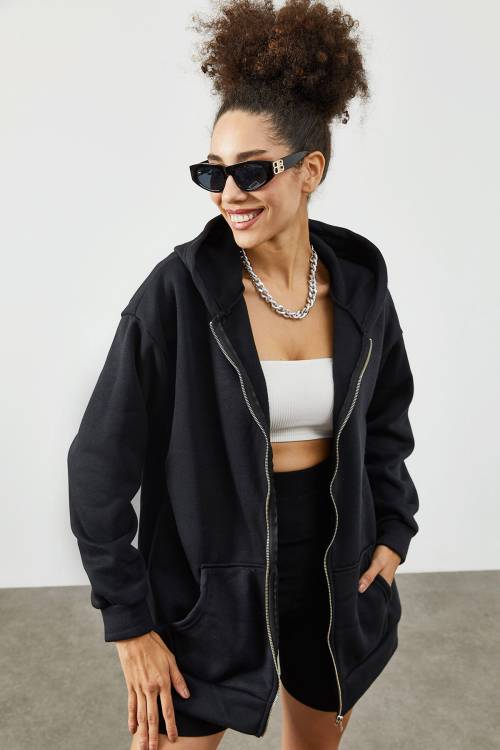 Siyah Kapüşonlü Polar Sweatshirt 2KXK8-45544-02 - 5