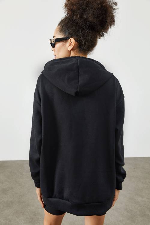 Siyah Kapüşonlü Polar Sweatshirt 2KXK8-45544-02 - 7