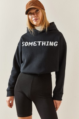 Siyah Kapüşonlü & Yazılı Crop Sweatshirt 4KXK8-47744-02 - 4